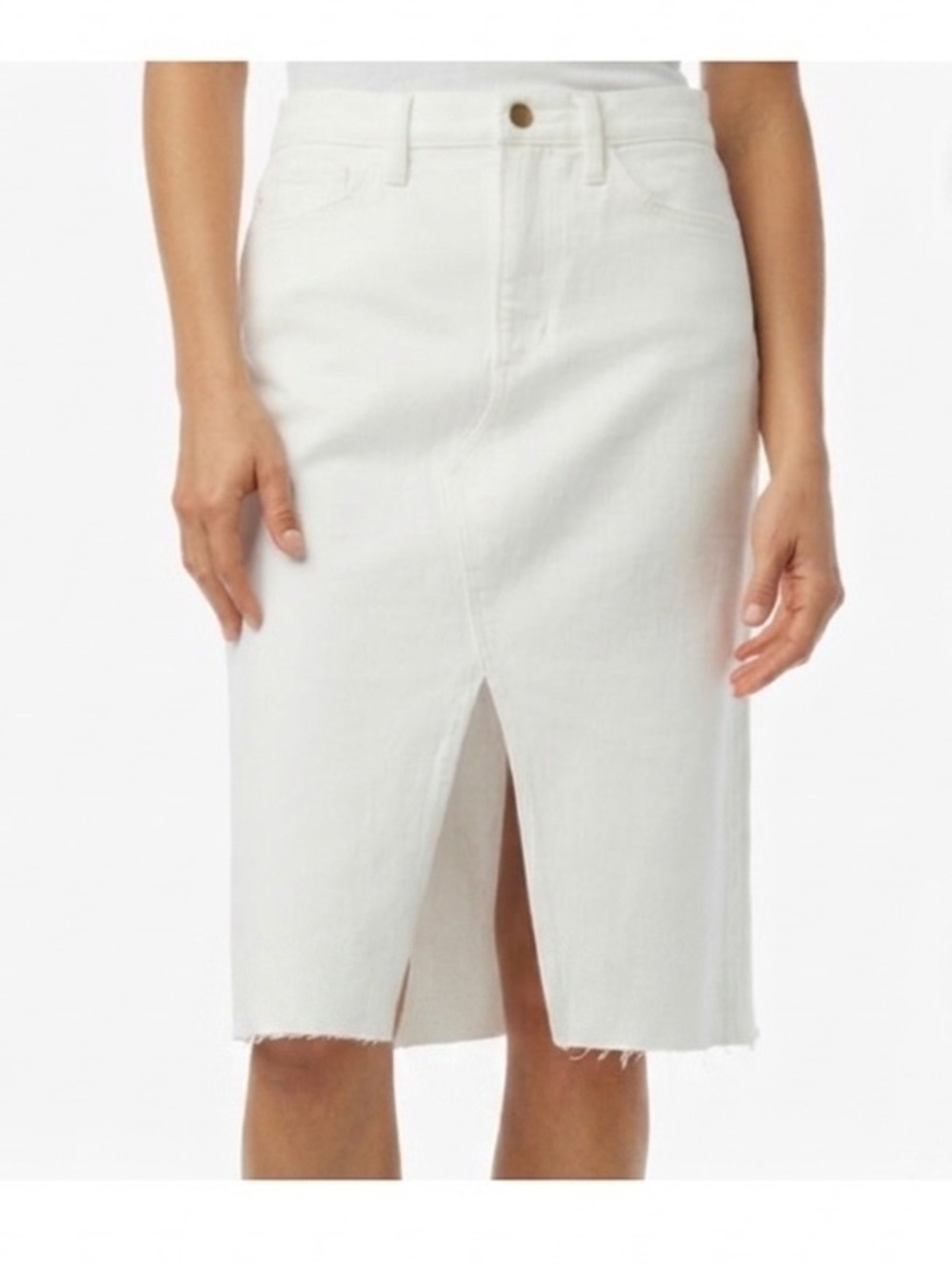 Joe's Jeans White Midi Denim Skirt with Center Front Slit